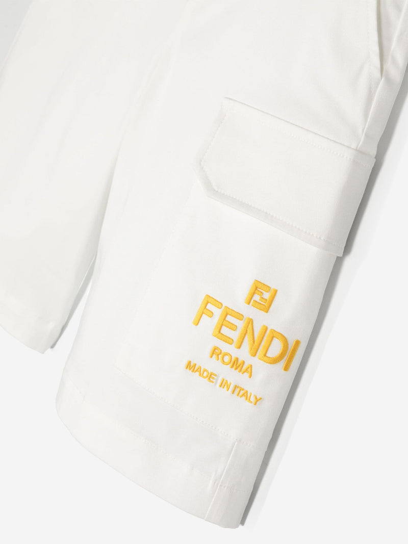 Fendi 男童白色徽标工装短裤