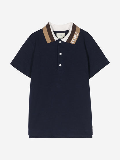 Fendi Boys FF Logo 海军蓝 Polo 衫