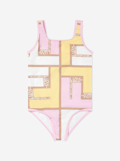 Fendi 女童粉色拼图徽标泳衣
