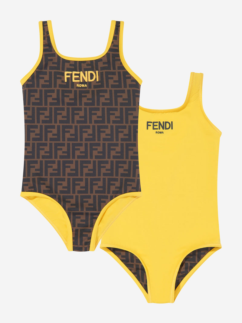 Fendi 女童棕色 FF 徽标双面泳衣