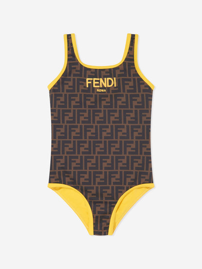 Fendi 女童棕色 FF 徽标双面泳衣
