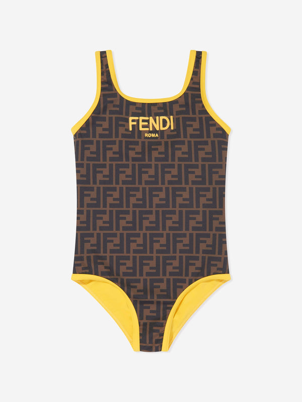 Fendi 女童棕色 FF 徽标双面泳衣