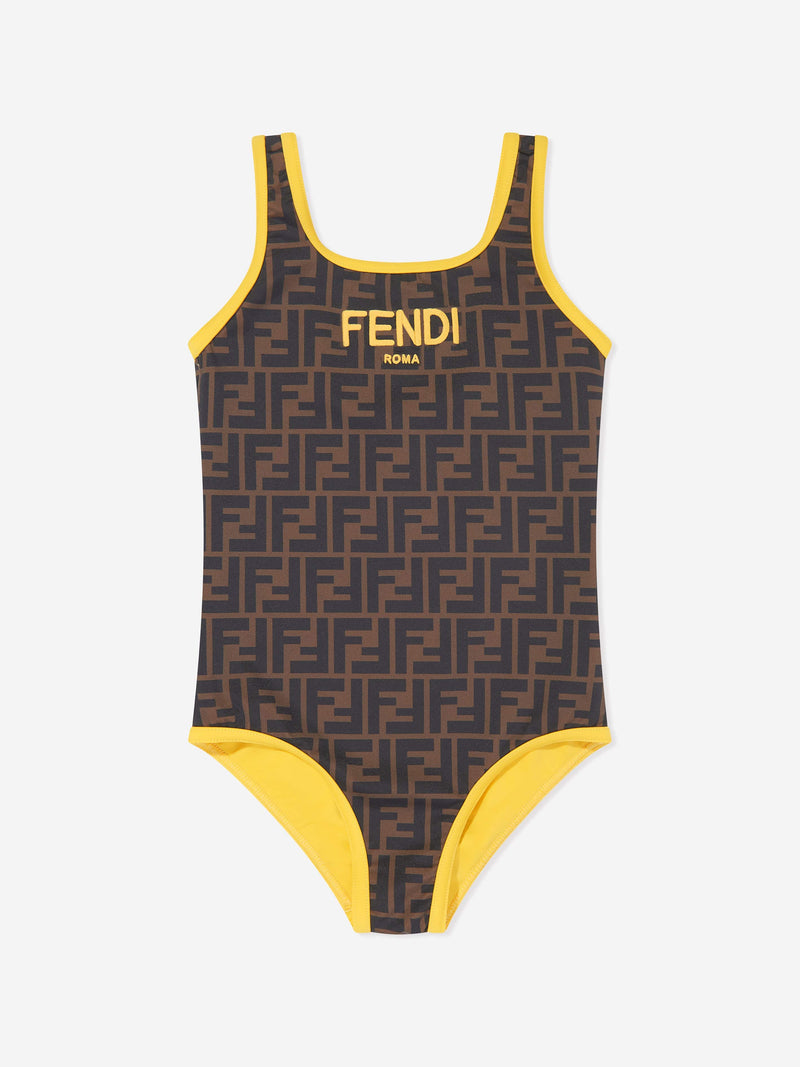 Fendi 女童棕色 FF 徽标双面泳衣