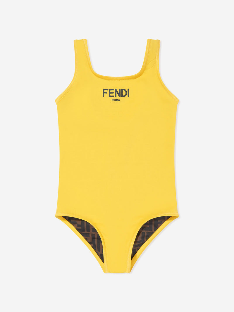 Fendi 女童棕色 FF 徽标双面泳衣