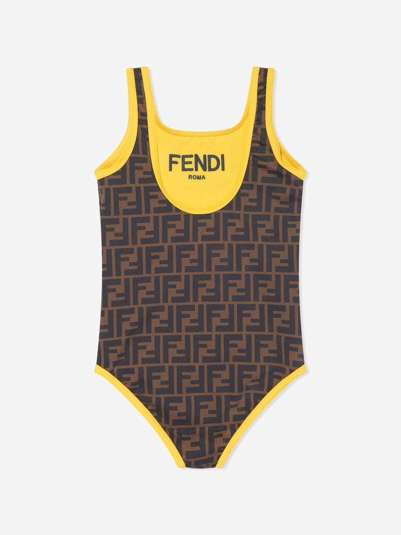 Fendi 女童棕色 FF 徽标双面泳衣