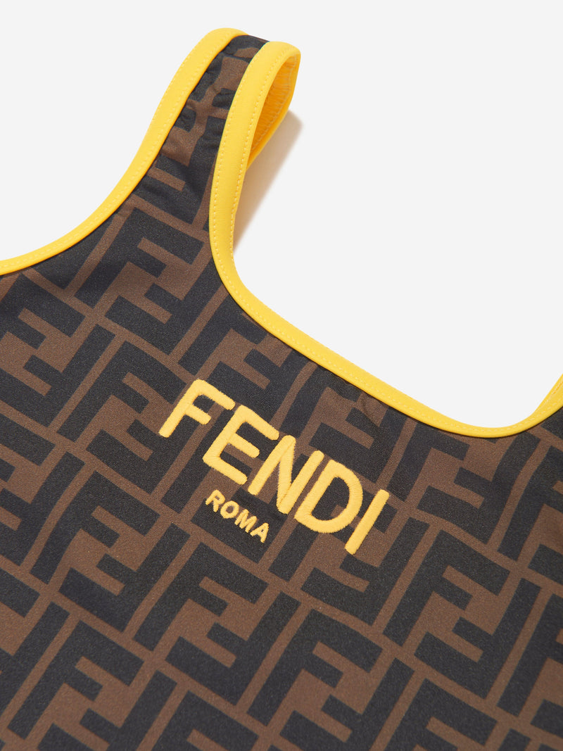 Fendi 女童棕色 FF 徽标双面泳衣