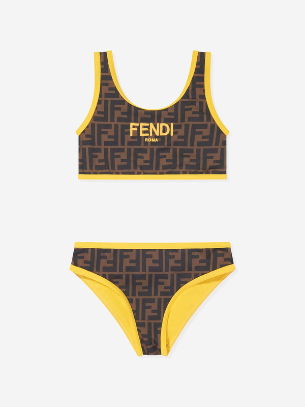 Fendi 女童棕色 FF Logo 比基尼