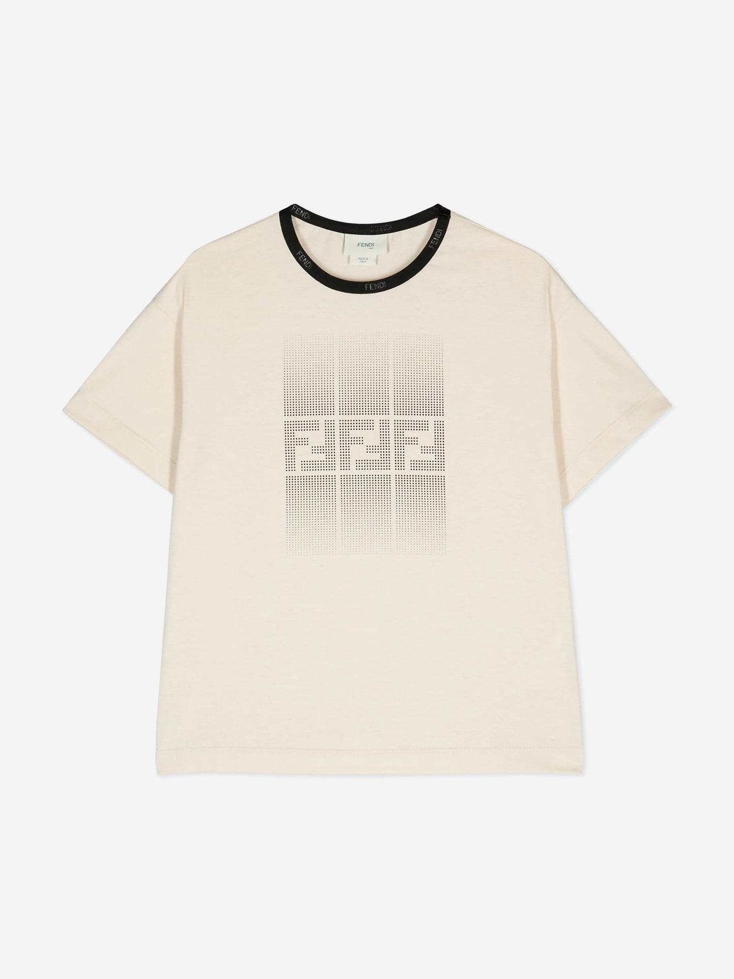 Fendi 男童米色徽标印花 T 恤