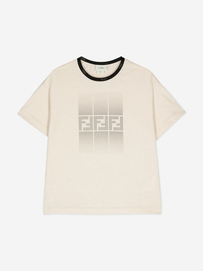 Fendi 男童米色徽标印花 T 恤
