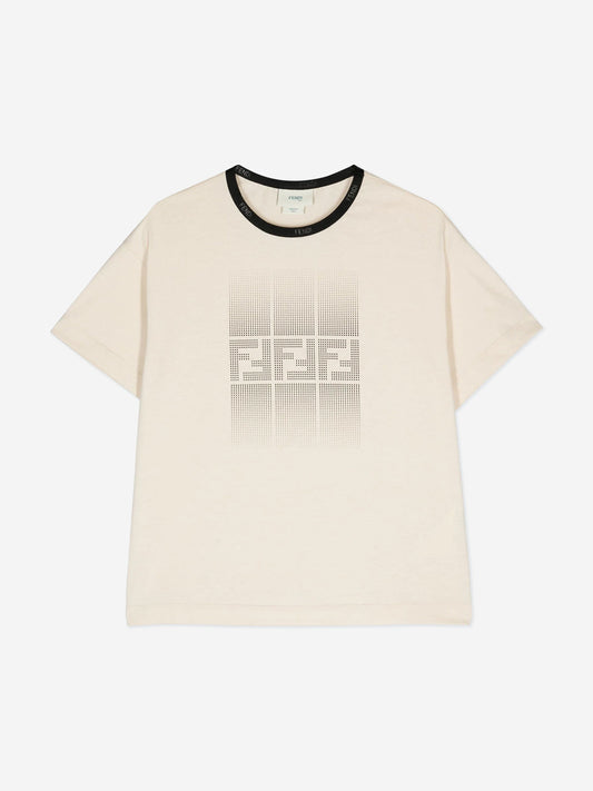 Fendi 男童米色徽标印花 T 恤