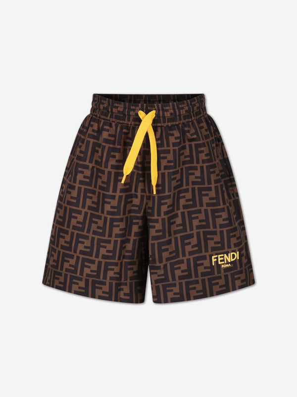 Fendi 男童 FF Logo 泳裤（棕色）