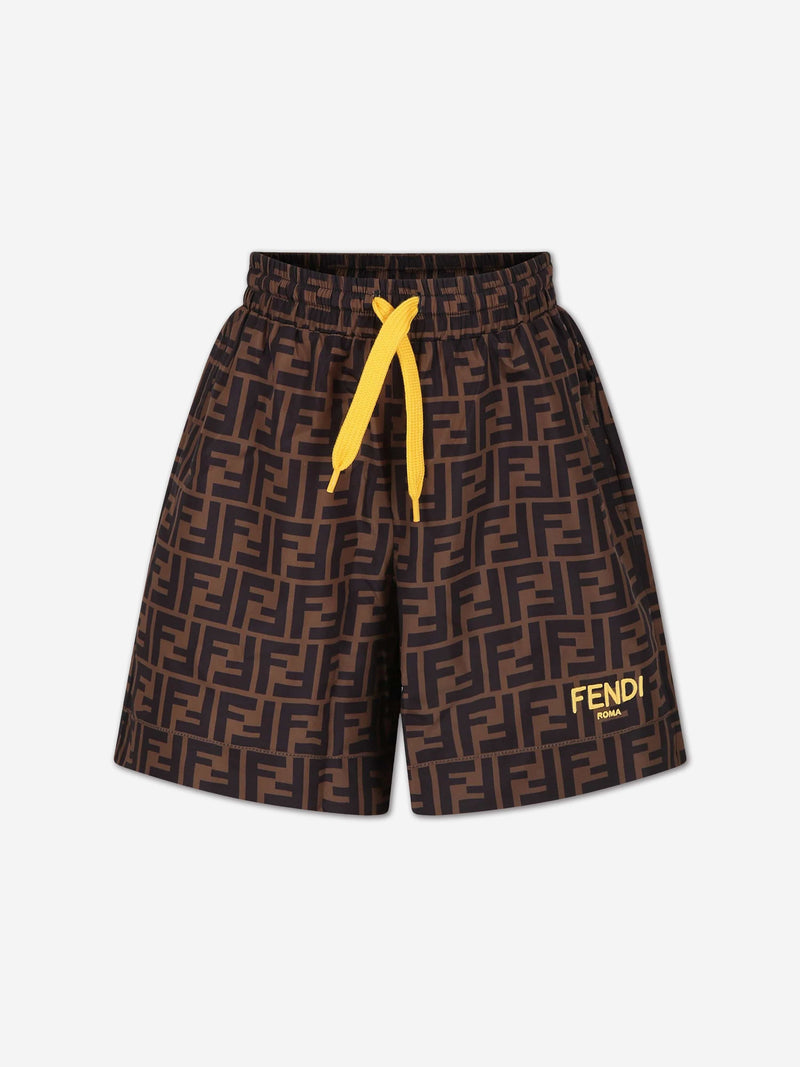 Fendi 男童 FF Logo 泳裤（棕色）