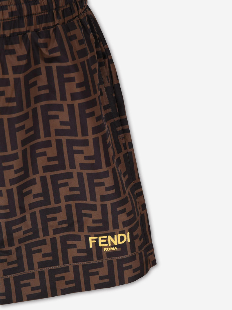 Fendi 男童 FF Logo 泳裤（棕色）