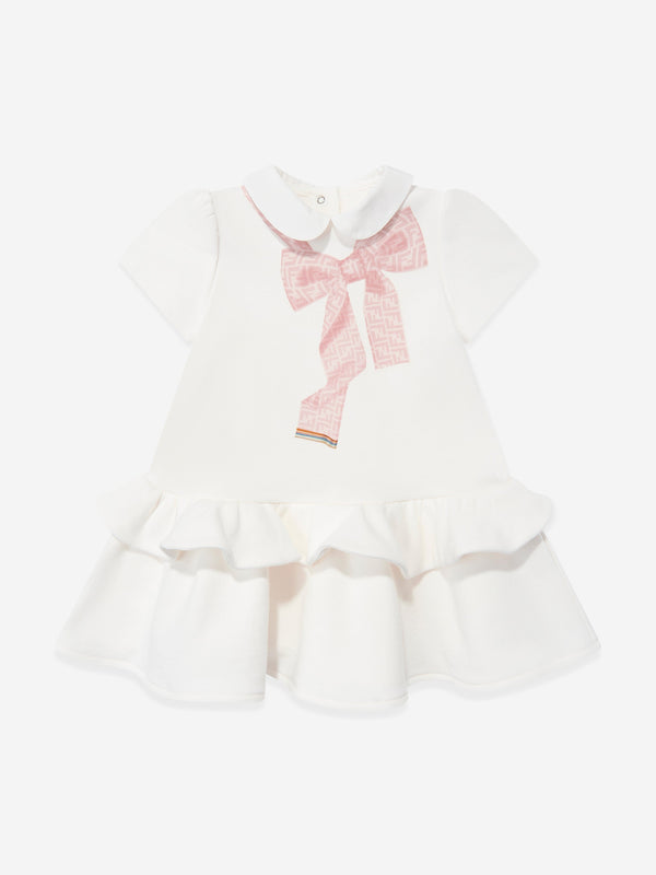 Baby Girls Bow Dress in White