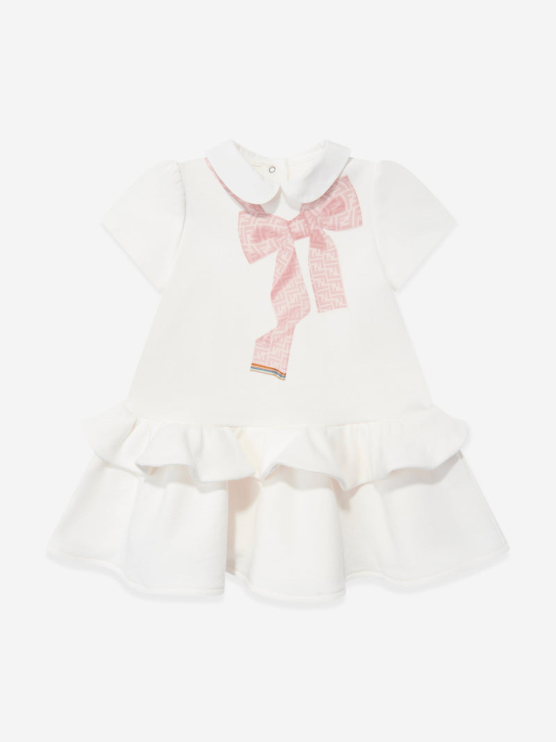 Baby Girls Bow Dress in White