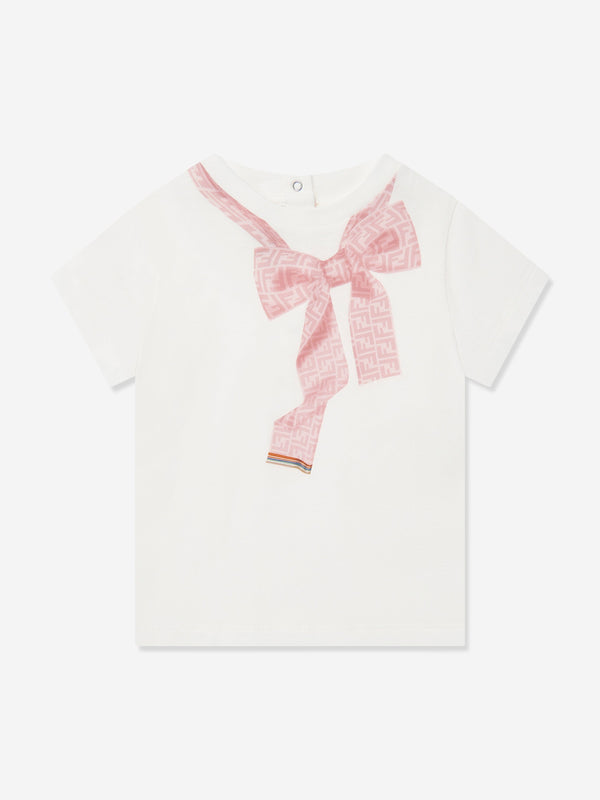 Baby Girls Trompe l&#39;oeil Bow Print T-Shirt in White