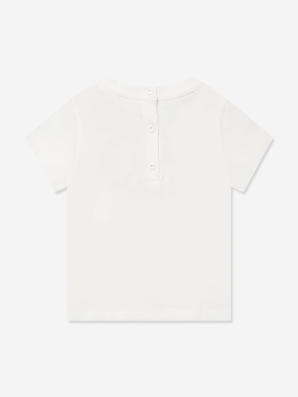 Baby Girls Trompe l&#39;oeil Bow Print T-Shirt in White