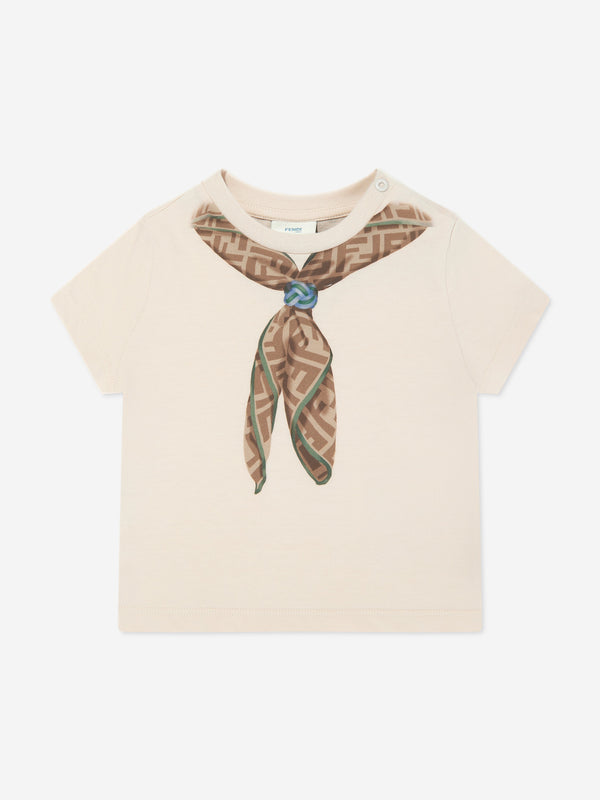 Baby Boys Scarf Print T-Shirt in Beige