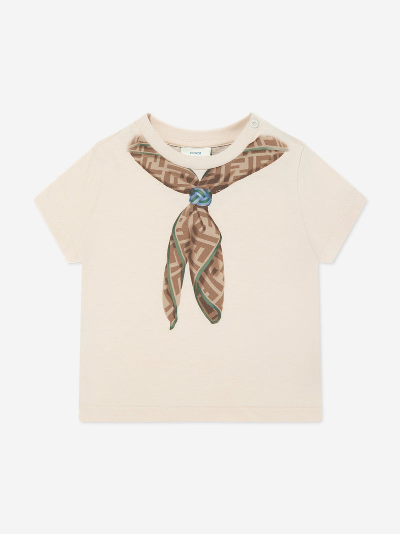 Baby Boys Scarf Print T-Shirt in Beige