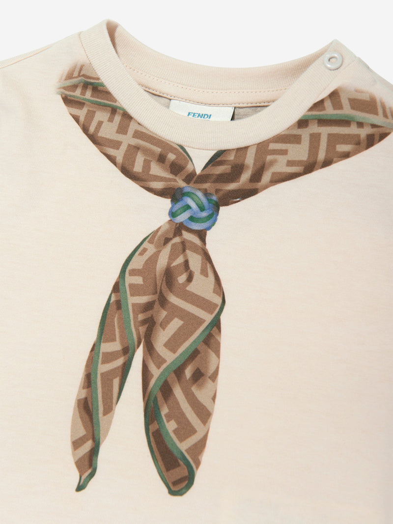 Baby Boys Scarf Print T-Shirt in Beige