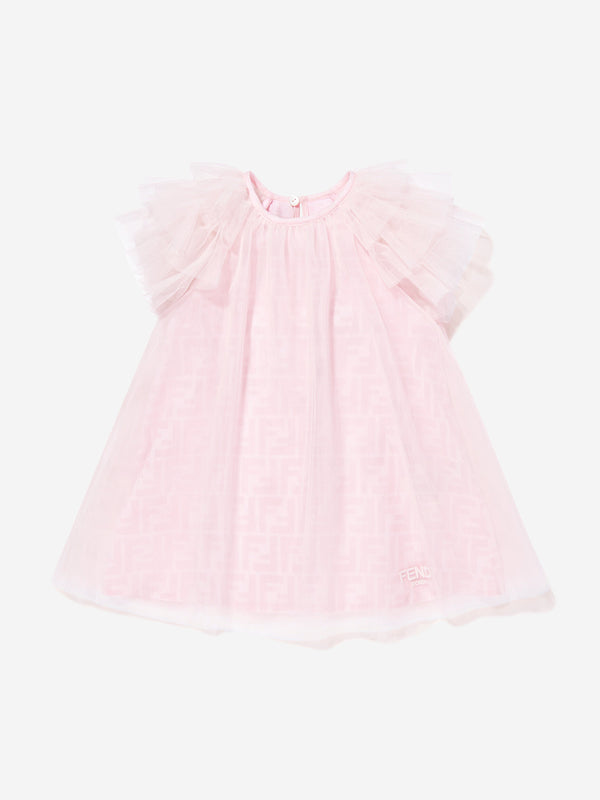 Girls FF Logo Tulle Dress in Pink