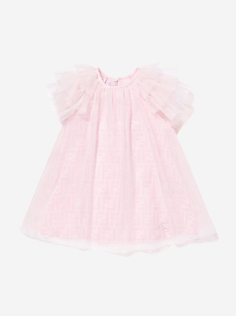 Girls FF Logo Tulle Dress in Pink