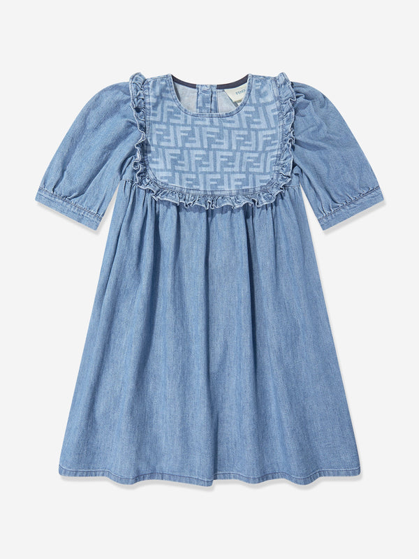 Girls FF Light Denim Dress in Blue