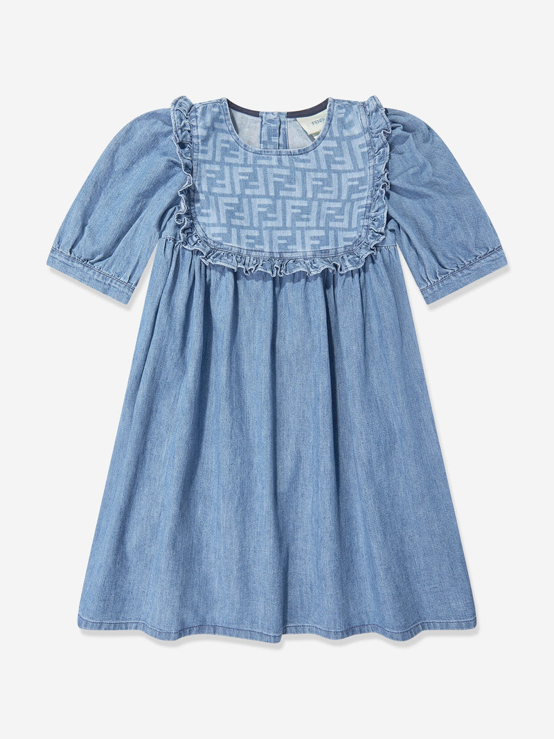 Girls FF Light Denim Dress in Blue