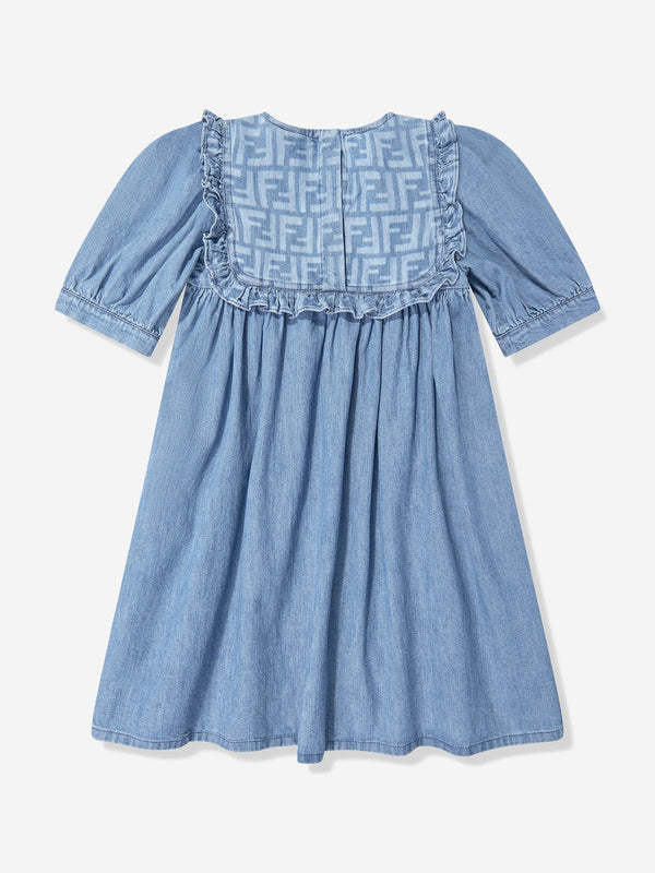 Girls FF Light Denim Dress in Blue