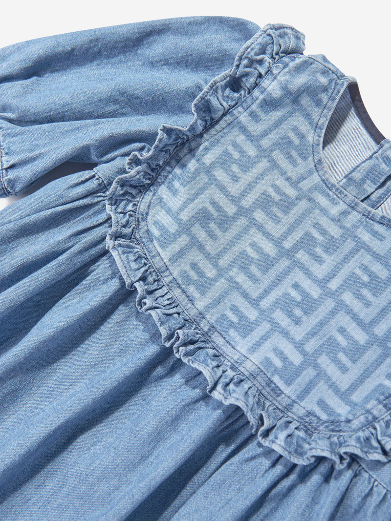 Girls FF Light Denim Dress in Blue