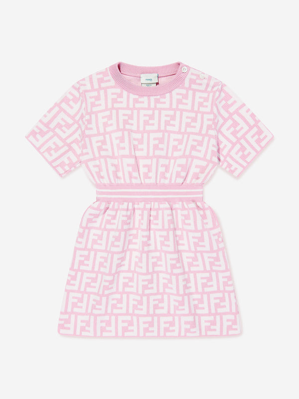 Baby Girls FF Logo Knit Dress in Pink