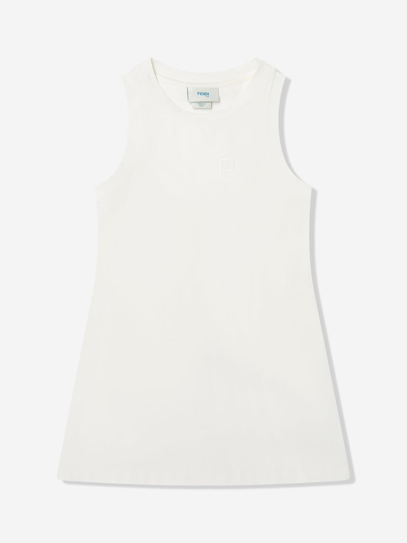 Girls Striped Crochet Dress in White