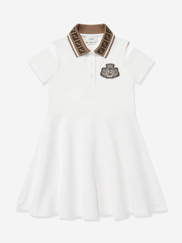 Girls Logo Polo Dress in White