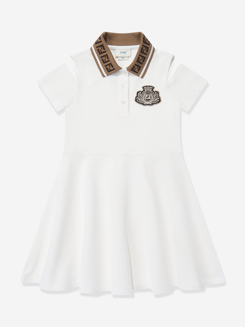 Girls Logo Polo Dress in White