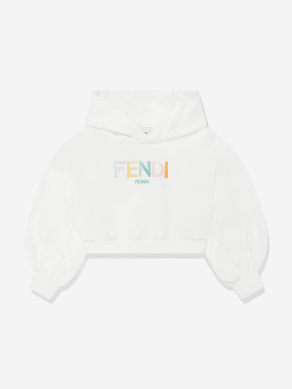 Girls Cropped Hoodie in White