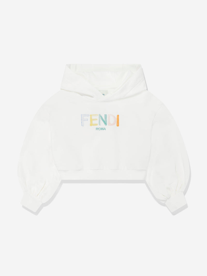 Girls Cropped Hoodie in White