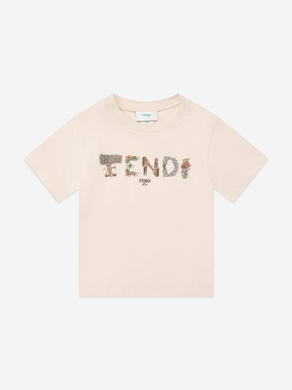 Girls Cropped Logo T-Shirt in Beige