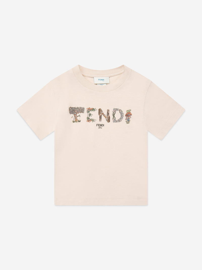 Girls Cropped Logo T-Shirt in Beige