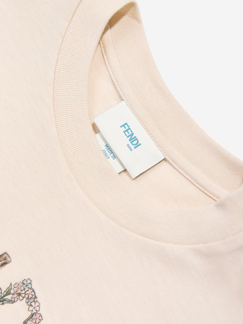 Girls Cropped Logo T-Shirt in Beige
