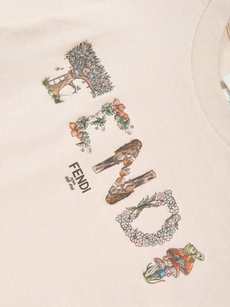 Girls Cropped Logo T-Shirt in Beige