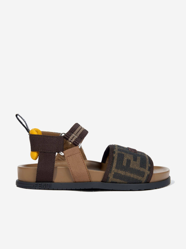 Girls FF Jacqaurd Logo Sandals in Brown