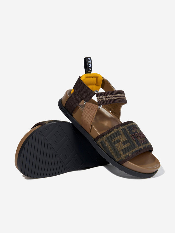 Girls FF Jacqaurd Logo Sandals in Brown