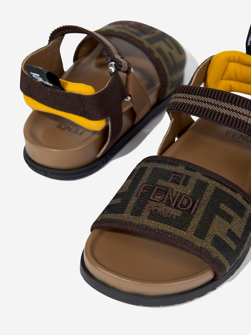 Girls FF Jacqaurd Logo Sandals in Brown