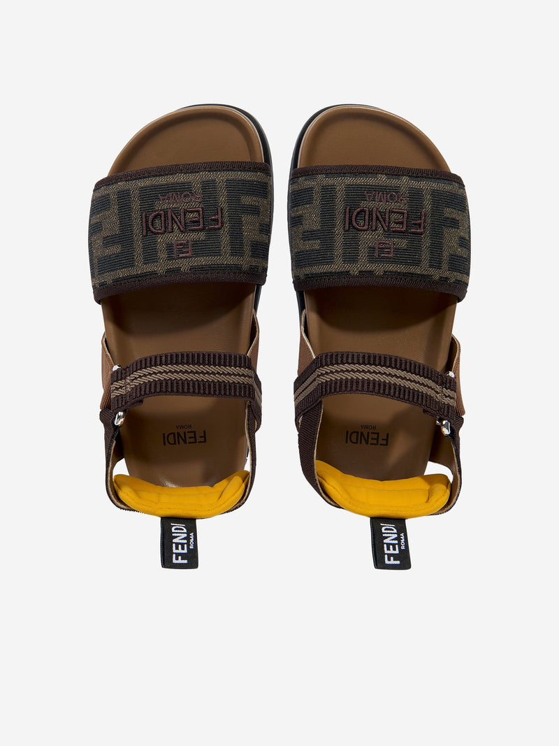 Girls FF Jacqaurd Logo Sandals in Brown