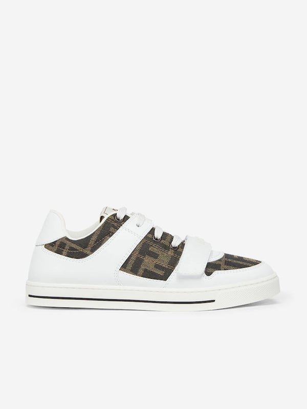 Kids Leather Jacquard Logo Trainers in White