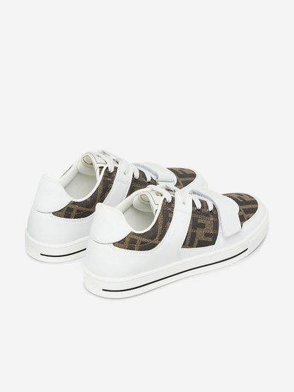Kids Leather Jacquard Logo Trainers in White