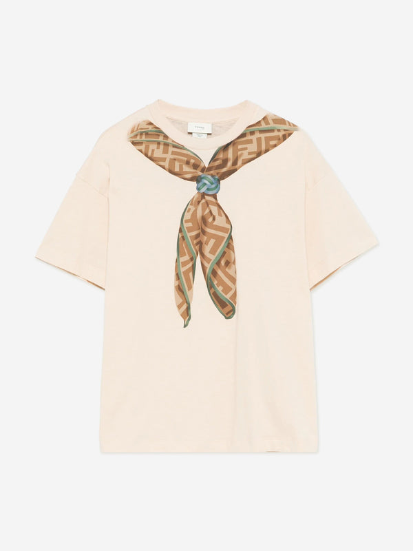 Kids Scarf Print T-Shirt in Beige