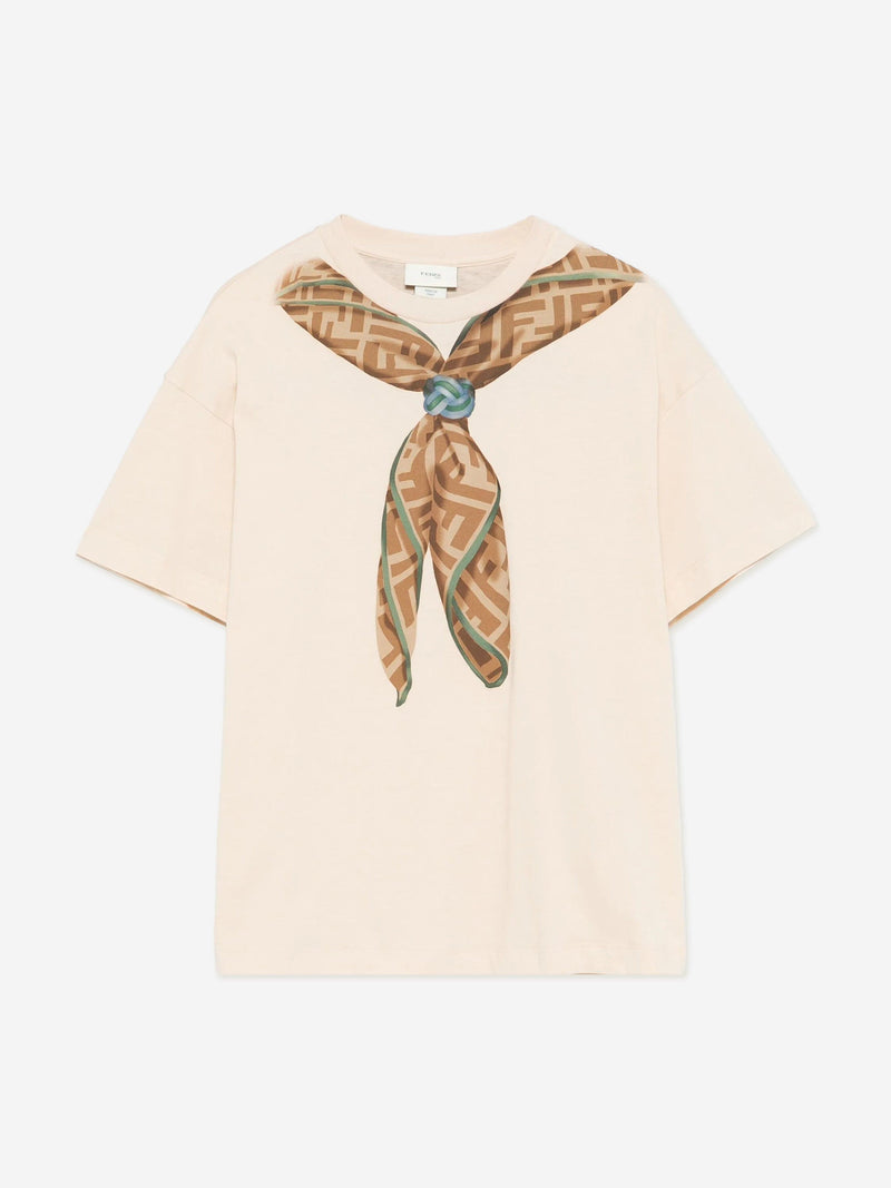 Kids Scarf Print T-Shirt in Beige