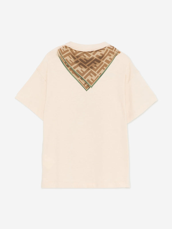 Kids Scarf Print T-Shirt in Beige