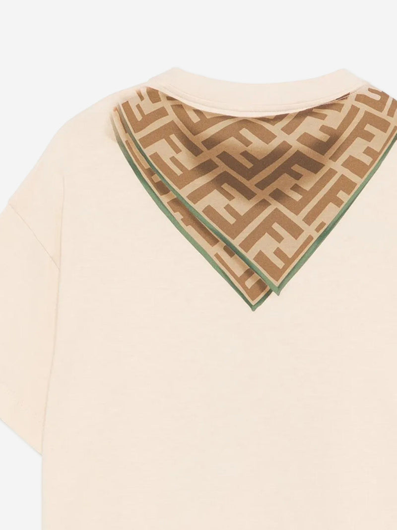 Kids Scarf Print T-Shirt in Beige
